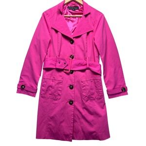 RETRO Y2K Blanc Noir Trench Coat‎ Womens Large Pink Belted Button Glam